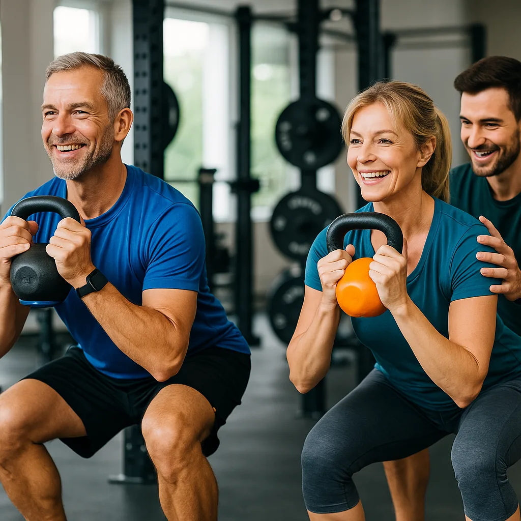 Glückliches Paar beim Kettlebell Training - Fitness ab 40